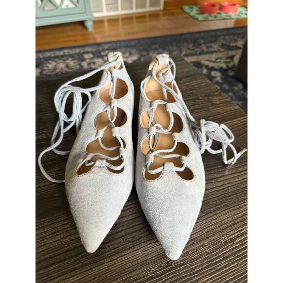 Coach Justine Ice Blue Suede Flat Lace Up Ankle Flats Sz. 9 - Picture 1 of 8